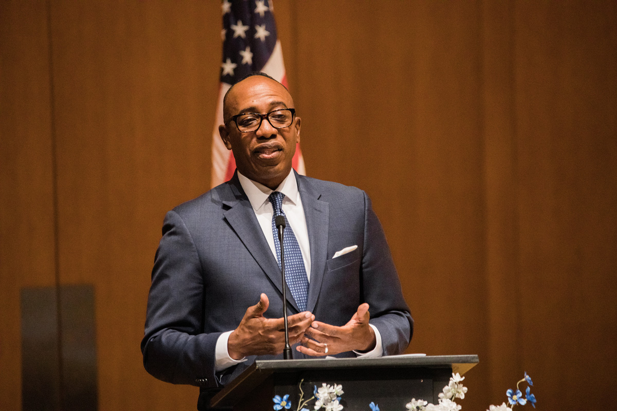 director speaking at graduation